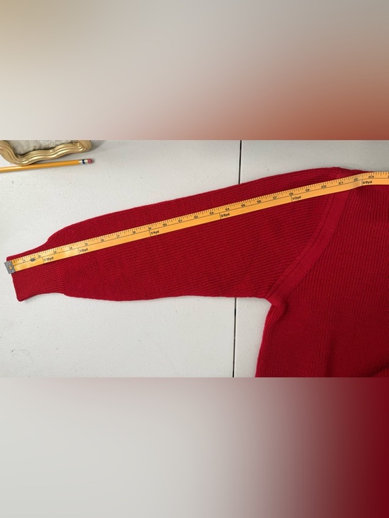 Vintage L.L. Bean Women's Vivid Red 3 Button Mock Neck Sweater - Picture 8 of 8